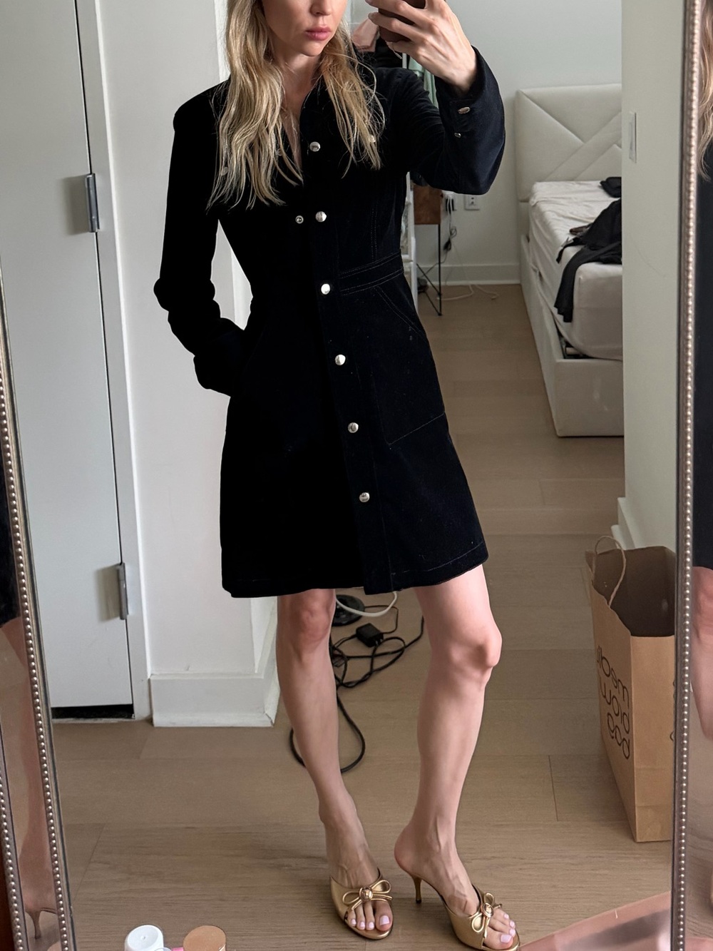 rag & bone Black Button-Front Mini Dress